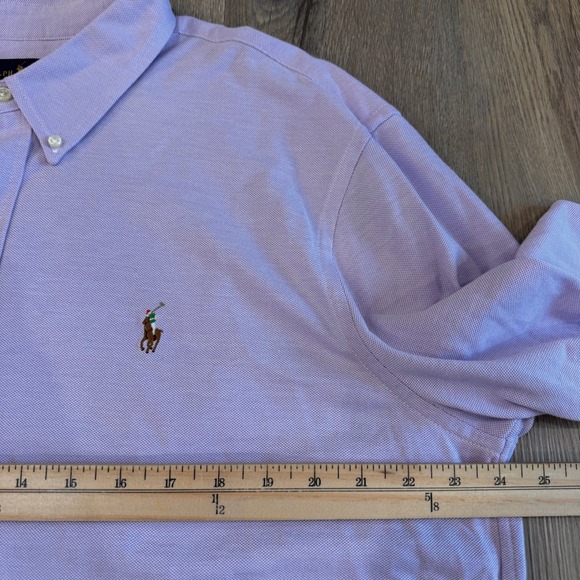 Ralph Lauren Knit Oxford Long Sleeve Button Down Shirt Lavender XXL Flesh Pony - Picture 6 of 9